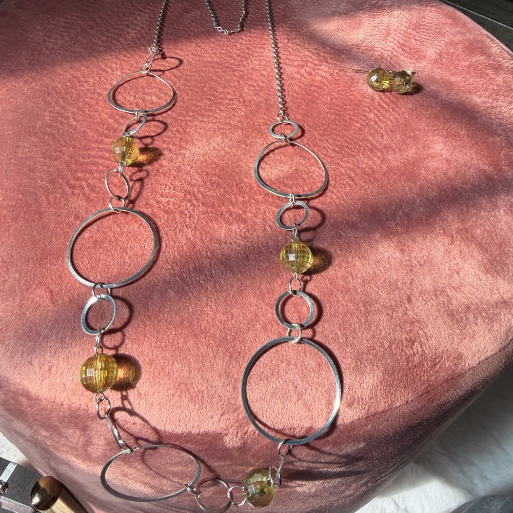 Elegant Long Silver and Gold Necklace Set